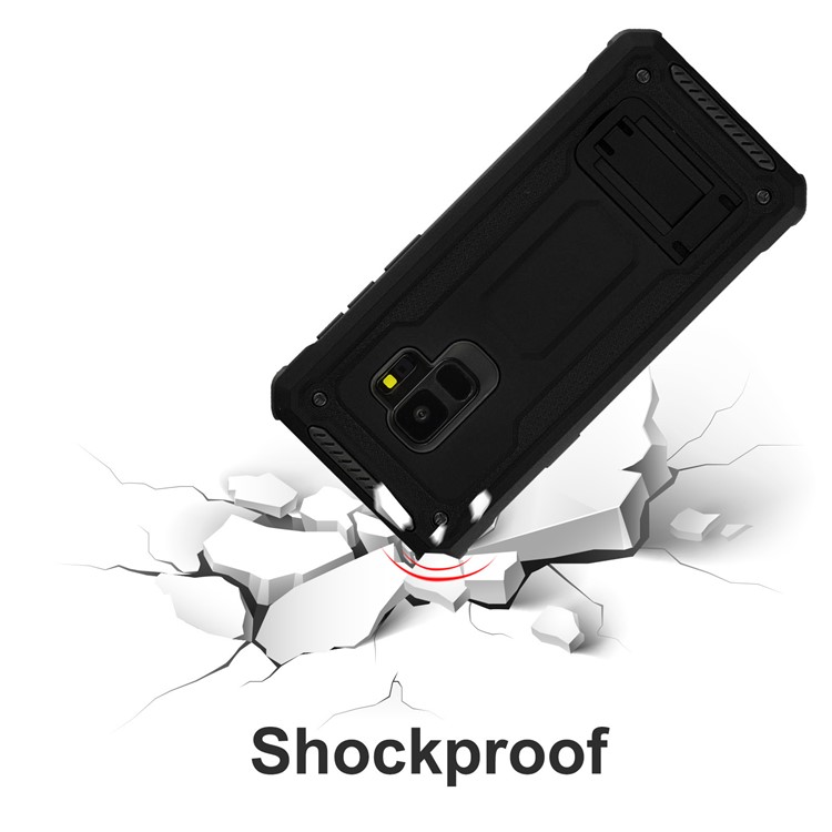 Rubberized Plastic + TPU Hybrid Case with Kickstand for Samsung Galaxy S9 SM-G960 - Black-7