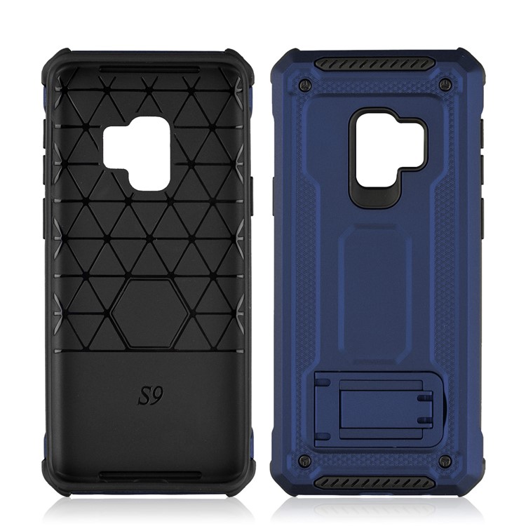 Rubberized Plastic + TPU Hybrid Protective Case with Kickstand for Samsung Galaxy S9 SM-G960 - Blue-2