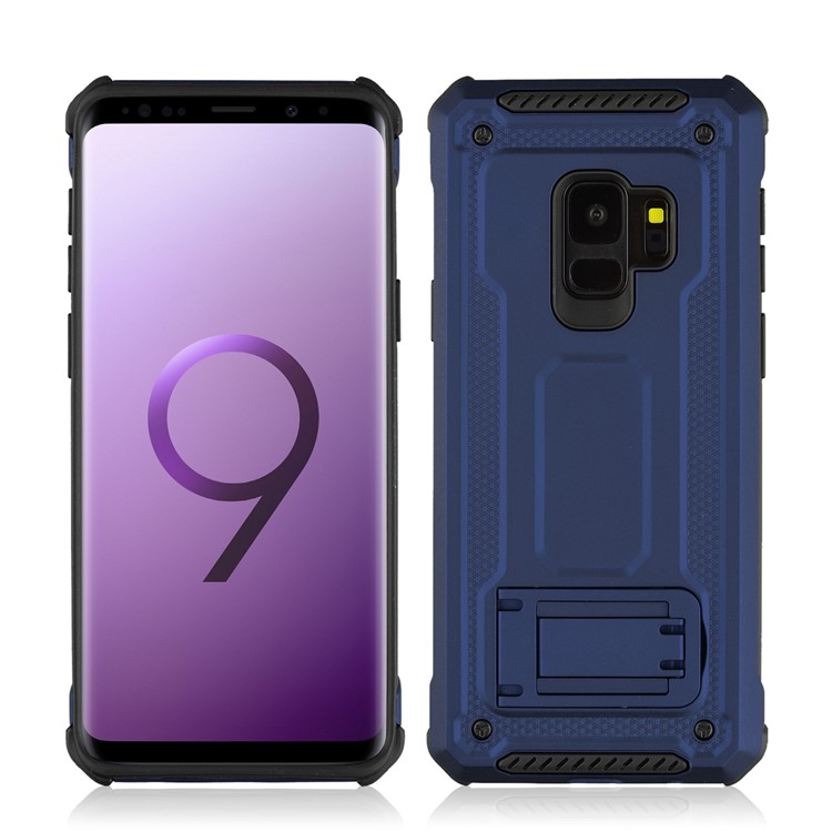 Rubberized Plastic + TPU Hybrid Protective Case with Kickstand for Samsung Galaxy S9 SM-G960 - Blue-3