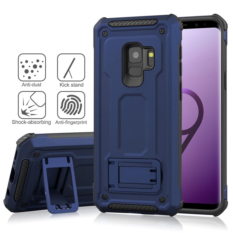 Rubberized Plastic + TPU Hybrid Protective Case with Kickstand for Samsung Galaxy S9 SM-G960 - Blue-4