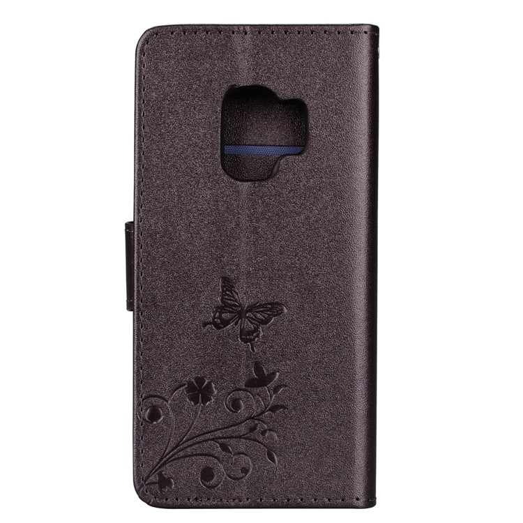 Imprinted Butterfly Flower Pattern Rhinestone PU Leather Wallet Case for Samsung Galaxy S9 SM-G960 - Black-5