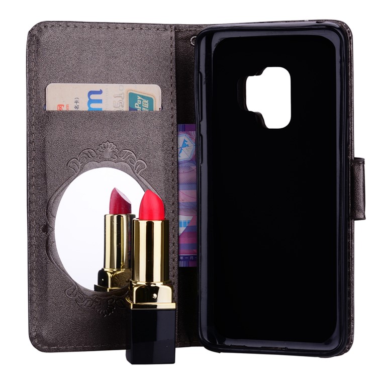Imprinted Butterfly Flower Pattern Rhinestone PU Leather Wallet Case for Samsung Galaxy S9 SM-G960 - Black-7