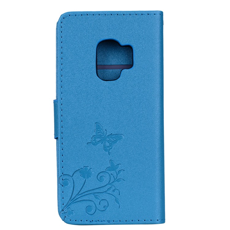 Imprinted Butterfly Flower Pattern Rhinestone PU Leather Wallet Shell Stand for Samsung Galaxy S9 SM-G960 - Blue-5