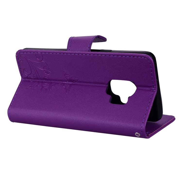 Geprägte Schmetterling Blumenmuster Strass Stand Leder Brieftasche Handyhülle Für Samsung Galaxy S9 SM-G960 - Lila-5