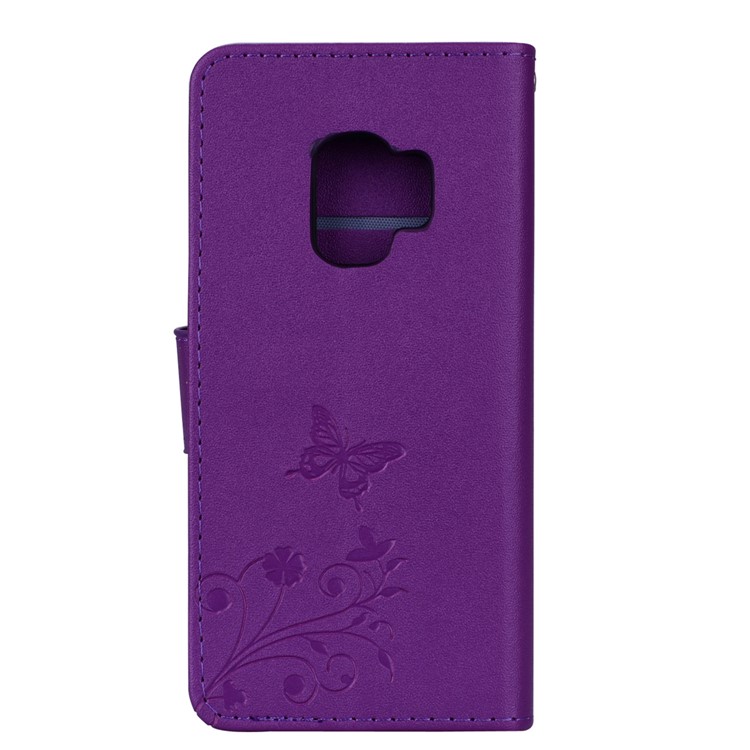 Geprägte Schmetterling Blumenmuster Strass Stand Leder Brieftasche Handyhülle Für Samsung Galaxy S9 SM-G960 - Lila-6