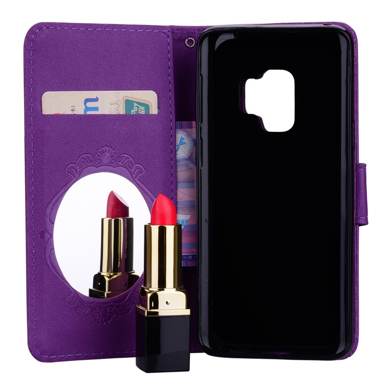Geprägte Schmetterling Blumenmuster Strass Stand Leder Brieftasche Handyhülle Für Samsung Galaxy S9 SM-G960 - Lila-7