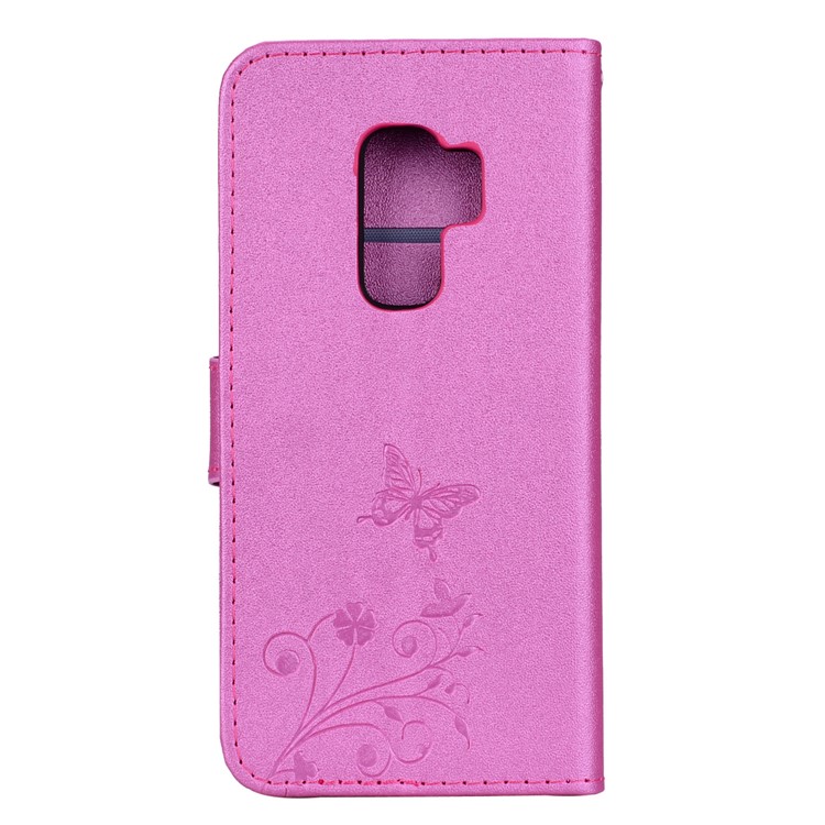 Imprinted Butterfly Flower Pattern Rhinestone Wallet Leather Stand Cover for Samsung Galaxy S9+ SM-G965 - Rose-5