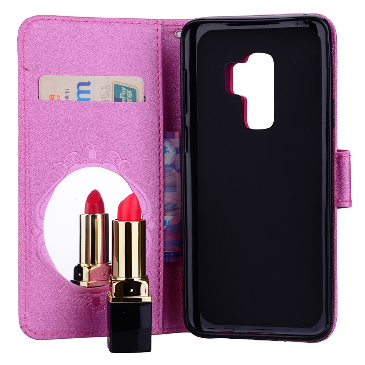 Imprinted Butterfly Flower Pattern Rhinestone Wallet Leather Stand Cover for Samsung Galaxy S9+ SM-G965 - Rose-7