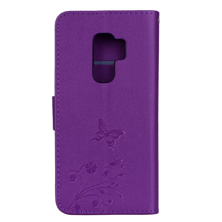 Imprinted Butterfly Flower Pattern Rhinestone PU Leather Mobile Phone Case for Samsung Galaxy S9 Plus SM-G965 - Purple-5