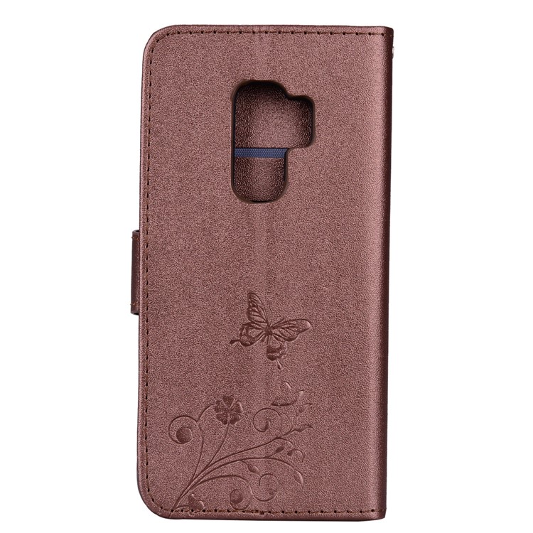 Imprinted Butterfly Flower Pattern Rhinestone Leather Protection Cover Shell for Samsung Galaxy S9+ SM-G965 - Brown-5