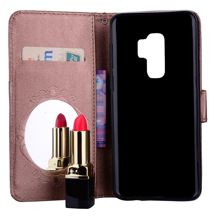 Imprinted Butterfly Flower Pattern Rhinestone Leather Protection Cover Shell for Samsung Galaxy S9+ SM-G965 - Brown-7