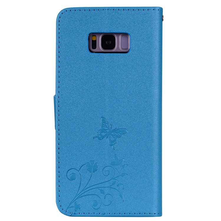 Imprinted Butterfly Flower Pattern Rhinestone Wallet Leather Phone Cover for Samsung Galaxy S8 SM-G950 - Blue-5