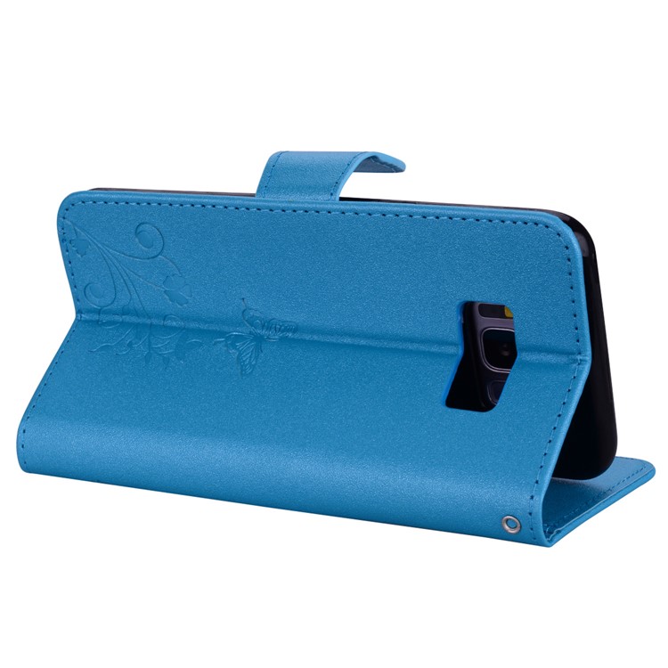 Imprinted Butterfly Flower Pattern Rhinestone Wallet Leather Phone Cover for Samsung Galaxy S8 SM-G950 - Blue-6