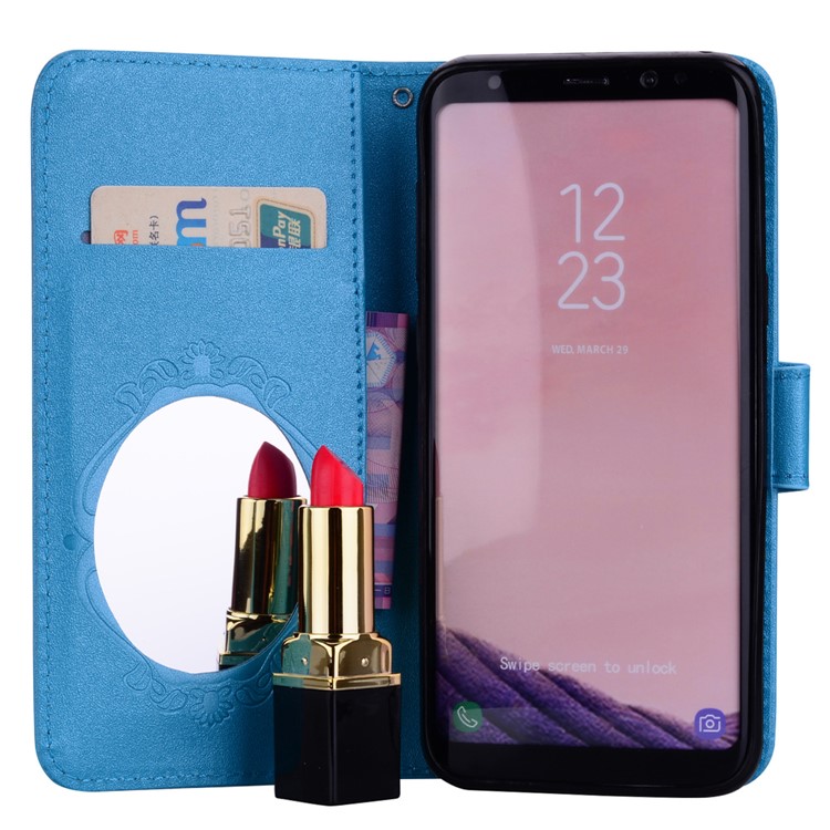 Imprinted Butterfly Flower Pattern Rhinestone Wallet Leather Phone Cover for Samsung Galaxy S8 SM-G950 - Blue-7