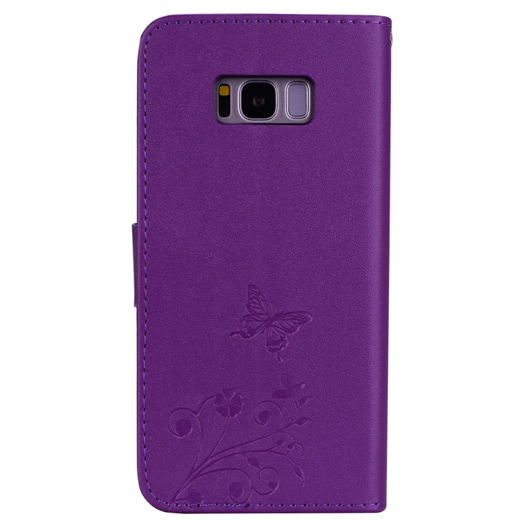 Imprinted Butterfly Flower Pattern Rhinestone Stand Leather Wallet Phone Shell for Samsung Galaxy S8 SM-G950 - Purple-5
