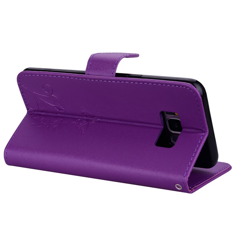 Imprinted Butterfly Flower Pattern Rhinestone Stand Leather Wallet Phone Shell for Samsung Galaxy S8 SM-G950 - Purple-6