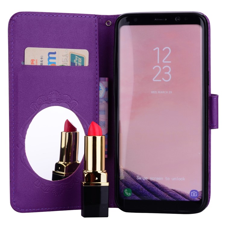 Imprinted Butterfly Flower Pattern Rhinestone Stand Leather Wallet Phone Shell for Samsung Galaxy S8 SM-G950 - Purple-7