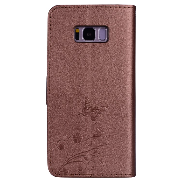 Imprinted Butterfly Flower Pattern Rhinestone PU Leather Stand Wallet Mobile Casing for Samsung Galaxy S8 SM-G950 - Brown-5