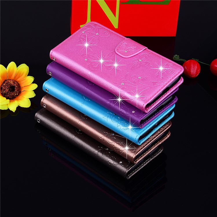 Imprinted Butterfly Flower Pattern Rhinestone Decoration Wallet Leather Case with Mirror for Samsung Galaxy S8+ SM-G955 - Black-9