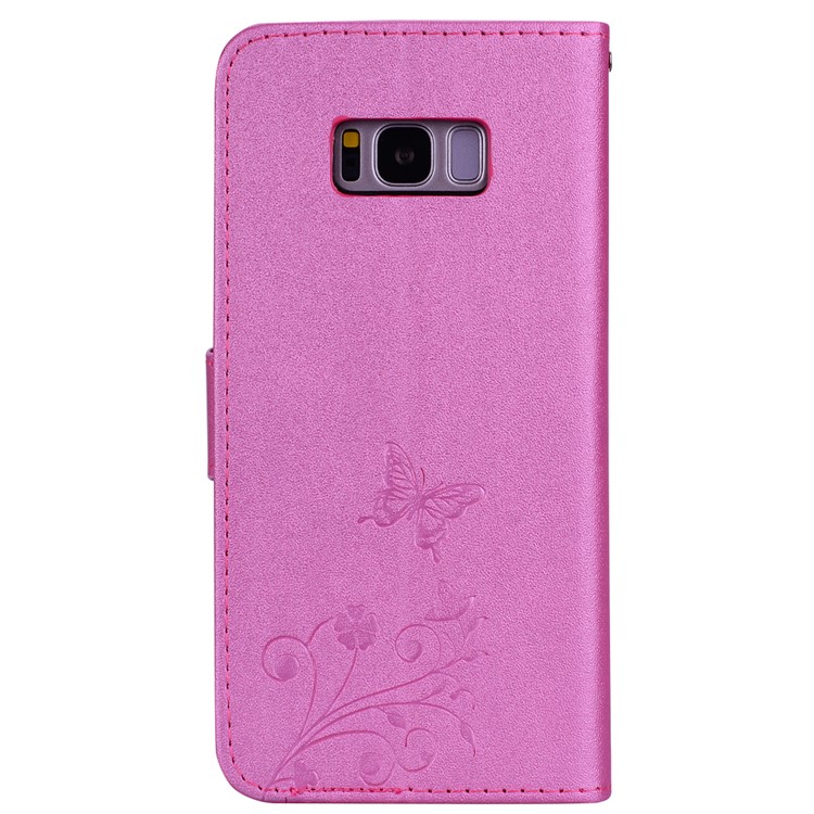 Imprinted Butterfly Flower Pattern Rhinestone Decoration Wallet Leather Cover with Mirror for Samsung Galaxy S8+ SM-G955 - Rose-5
