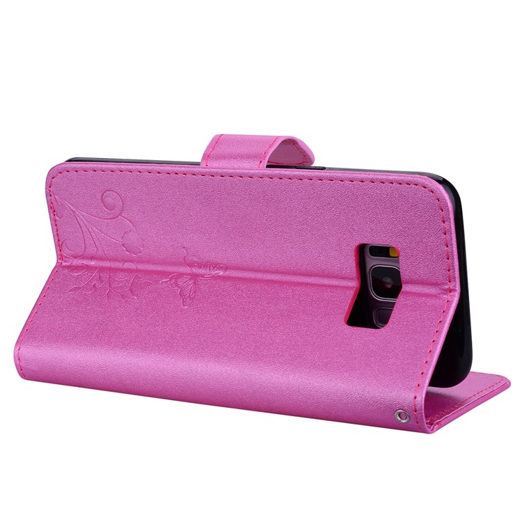 Imprinted Butterfly Flower Pattern Rhinestone Decoration Wallet Leather Cover with Mirror for Samsung Galaxy S8+ SM-G955 - Rose-6