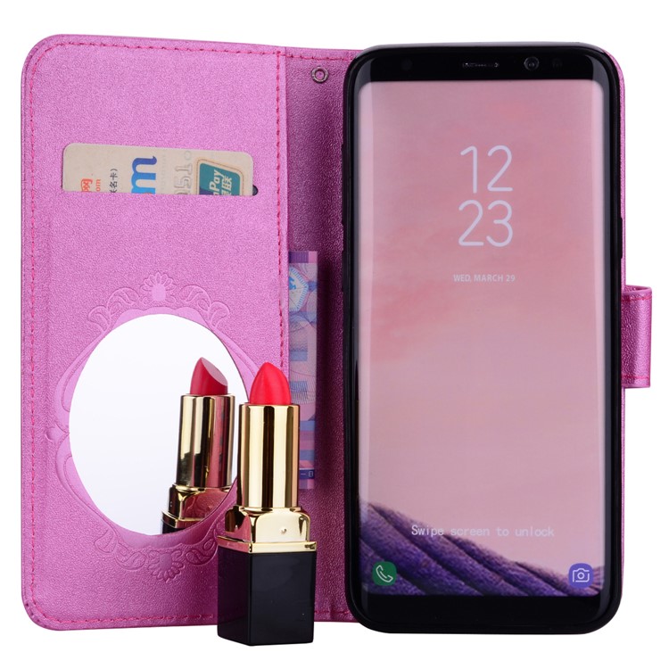 Imprinted Butterfly Flower Pattern Rhinestone Decoration Wallet Leather Cover with Mirror for Samsung Galaxy S8+ SM-G955 - Rose-7