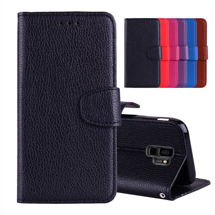 Litchi Skin Wallet Leather Stand Case for Samsung Galaxy S9 SM-G960 - Black-1