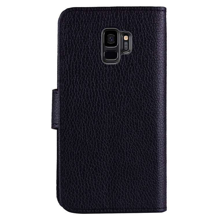 Litchi Skin Wallet Leather Stand Case for Samsung Galaxy S9 SM-G960 - Black-3