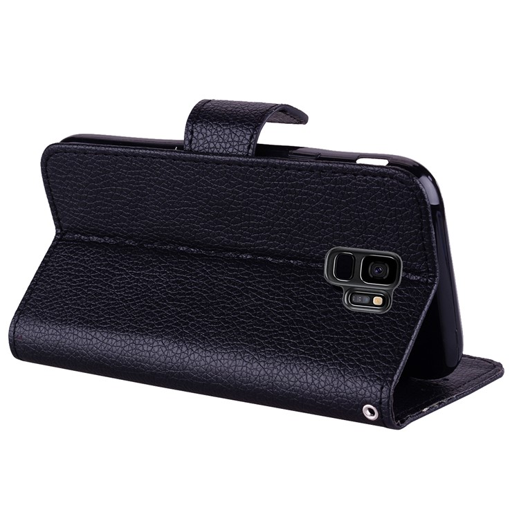 Litchi Skin Wallet Leather Stand Case for Samsung Galaxy S9 SM-G960 - Black-5