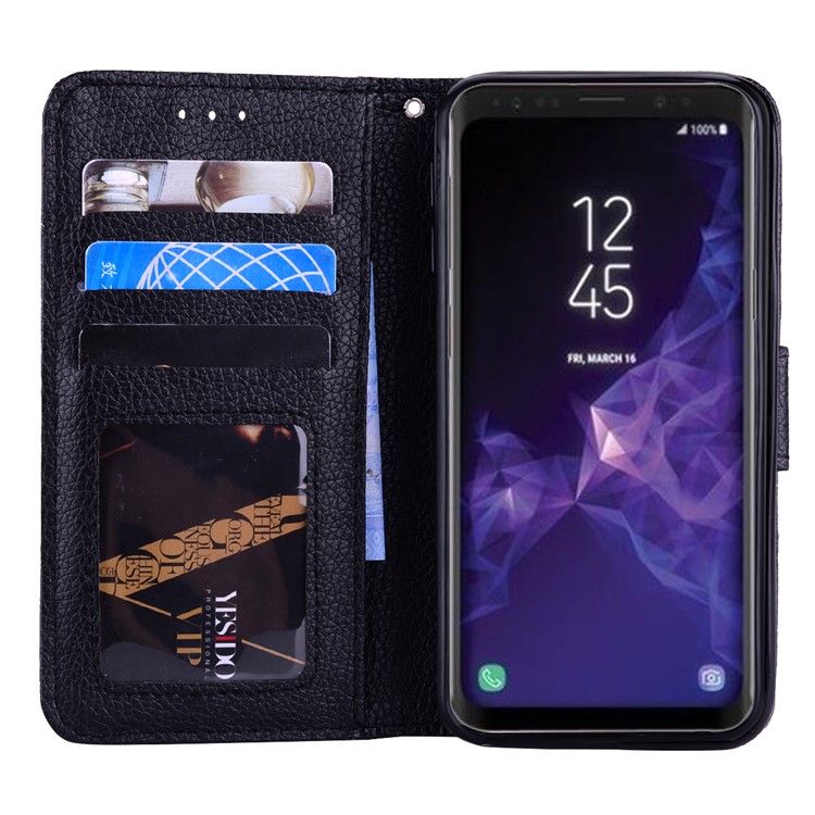 Litchi Skin Wallet Leather Stand Case for Samsung Galaxy S9 SM-G960 - Black-6