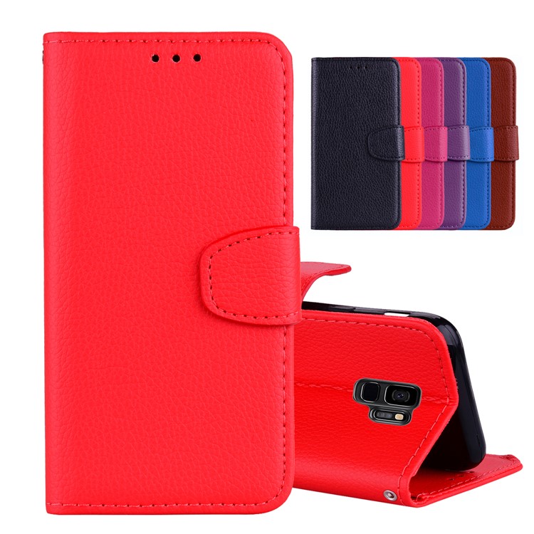 Litchi Skin Wallet Leather Stand Cover for Samsung Galaxy S9 SM-G960 - Red-1