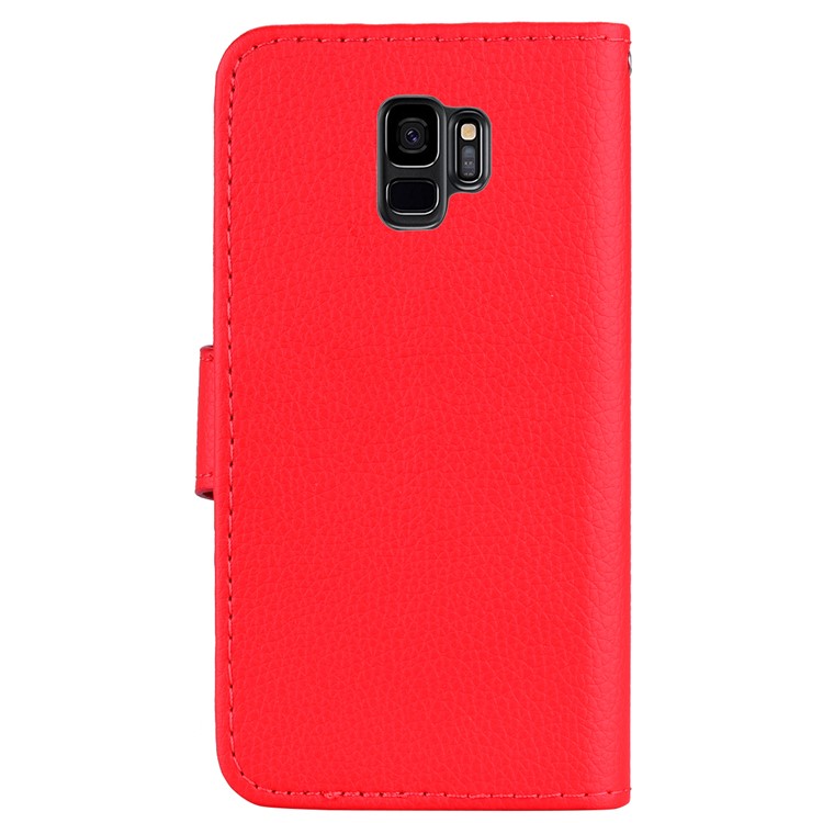 Litchi Skin Wallet Leather Stand Cover for Samsung Galaxy S9 SM-G960 - Red-3