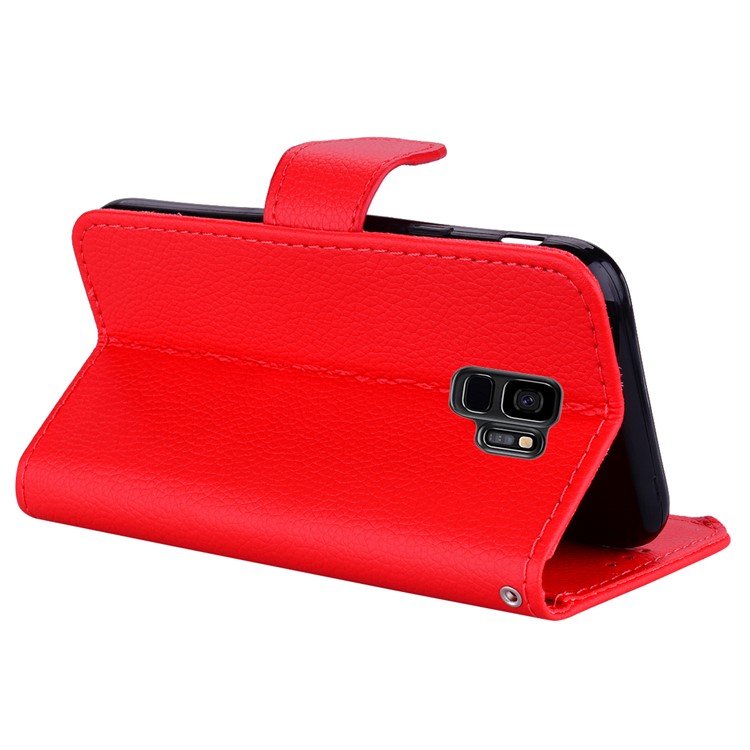 Litchi Skin Wallet Leather Stand Cover for Samsung Galaxy S9 SM-G960 - Red-4