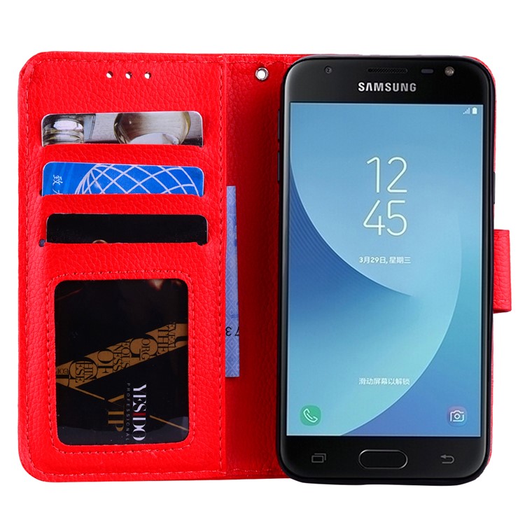 Litchi Skin Wallet Leather Stand Cover for Samsung Galaxy S9 SM-G960 - Red-6