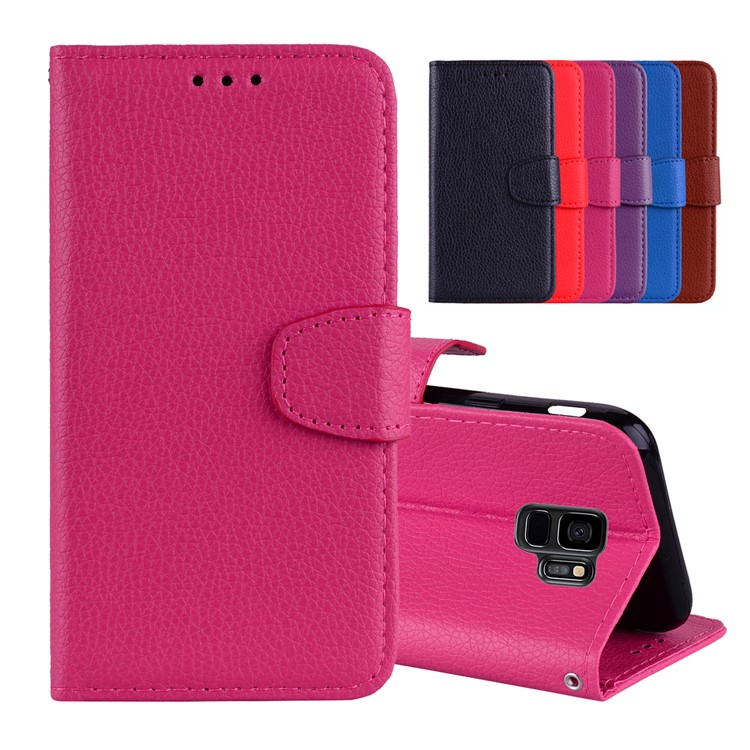 Litchi Skin Magnetic Leather Stand Case for Samsung Galaxy S9 SM-G960 - Rose-1