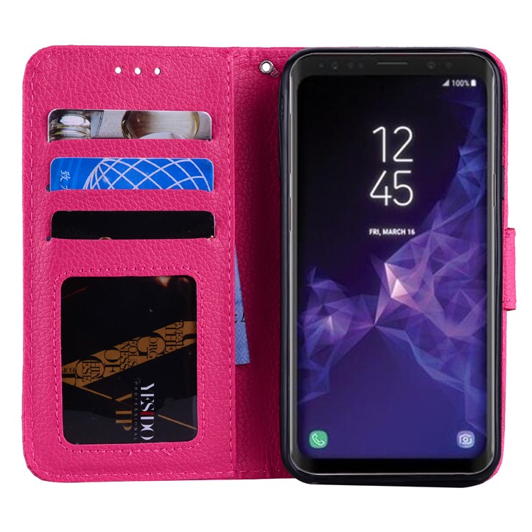 Litchi Skin Magnetic Leather Stand Case for Samsung Galaxy S9 SM-G960 - Rose-6