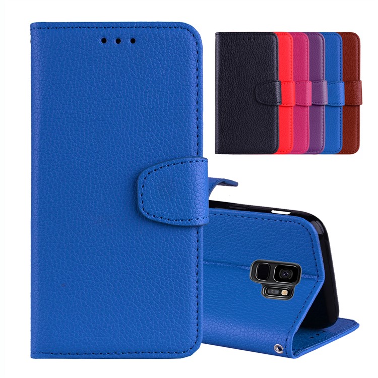 Litchi Skin Magnetic Leather Stand Cover for Samsung Galaxy S9 SM-G960 - Blue-1