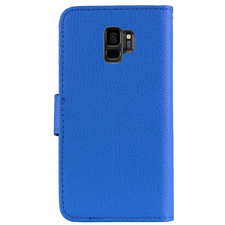 Litchi Skin Magnetic Leather Stand Cover for Samsung Galaxy S9 SM-G960 - Blue-3