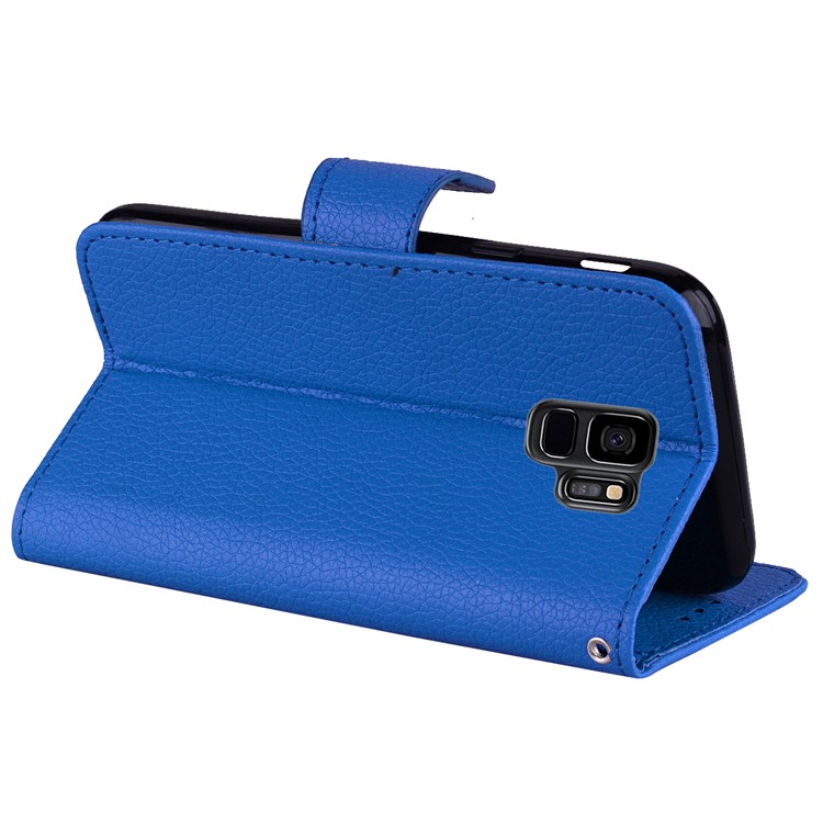 Litchi Skin Magnetic Leather Stand Cover for Samsung Galaxy S9 SM-G960 - Blue-5