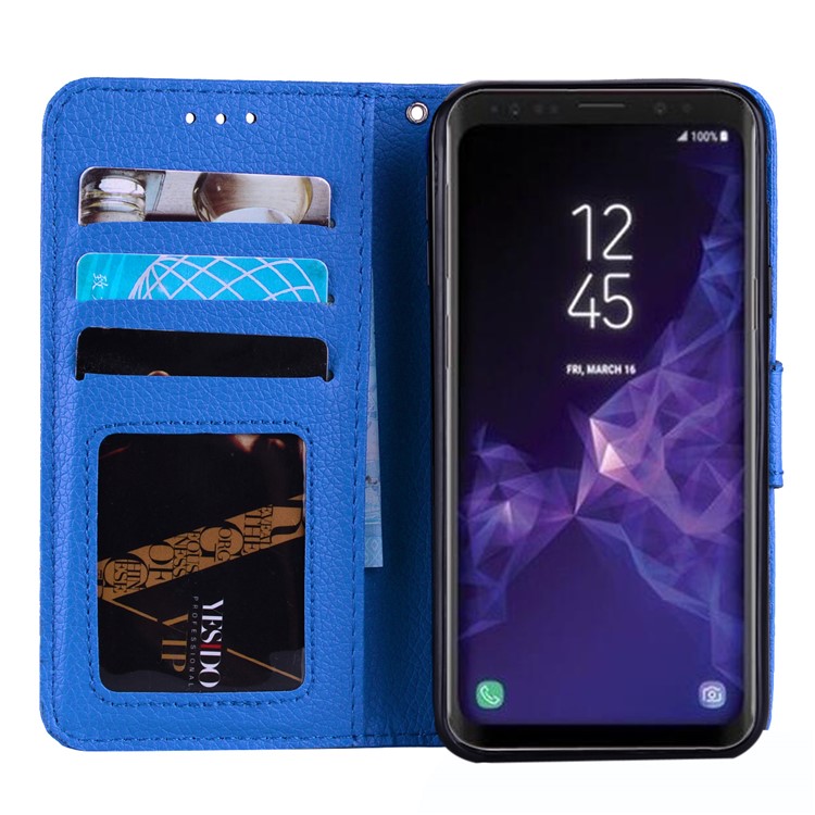 Litchi Skin Magnetic Leather Stand Cover for Samsung Galaxy S9 SM-G960 - Blue-6