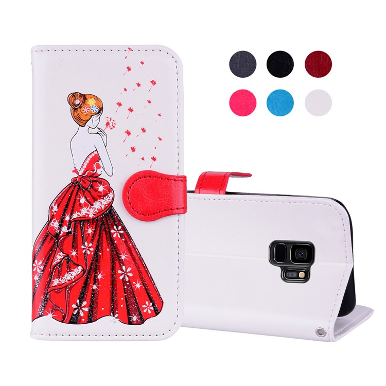 Flash Powder Pretty Girl's Back Leather Wallet Cover for Samsung Galaxy S9 SM-G960 - White-1