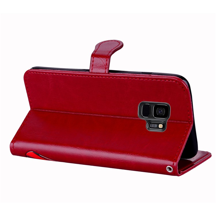 Flash Powder Pretty Girl's Back Wallet Leather Stand Case for Samsung Galaxy S9 SM-G960 - Red-5