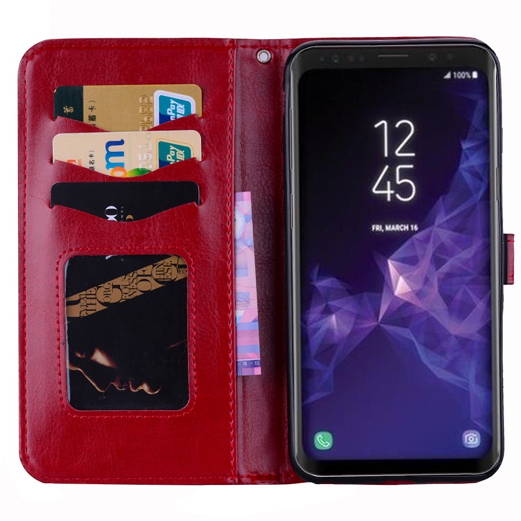 Flash Powder Pretty Girl's Back Wallet Leather Stand Case for Samsung Galaxy S9 SM-G960 - Red-6