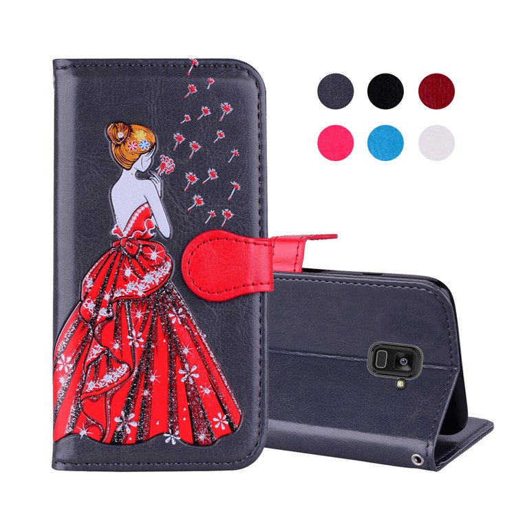Flash Powder Pretty Girl's Back Leather Wallet Cover Case for Samsung Galaxy A8 (2018) - Grey-1