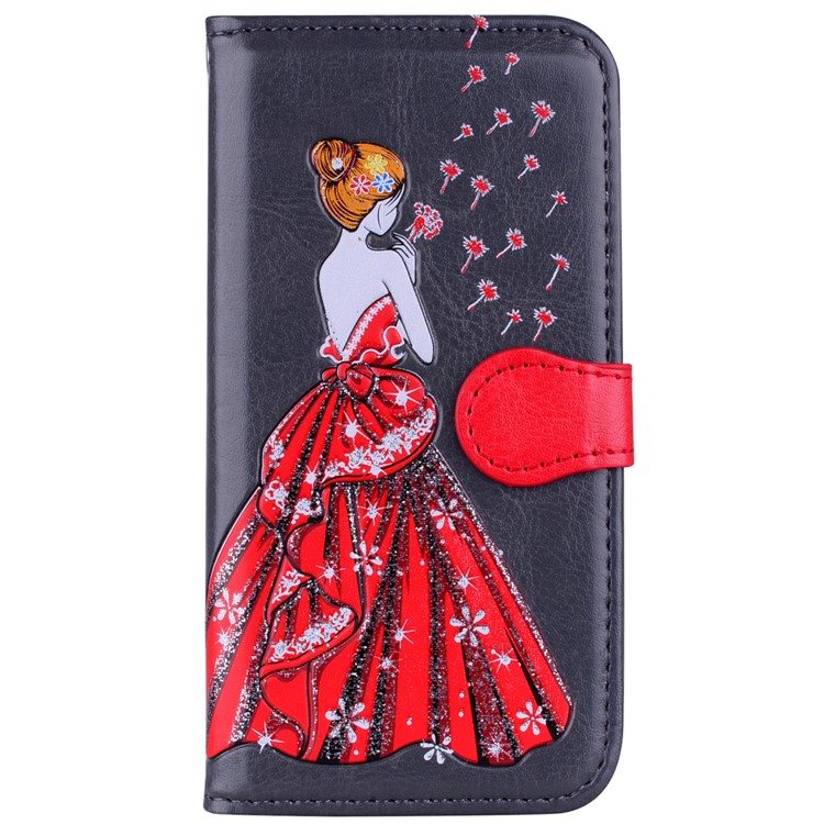 Flash Powder Pretty Girl's Back Leather Wallet Cover Case for Samsung Galaxy A8 (2018) - Grey-2