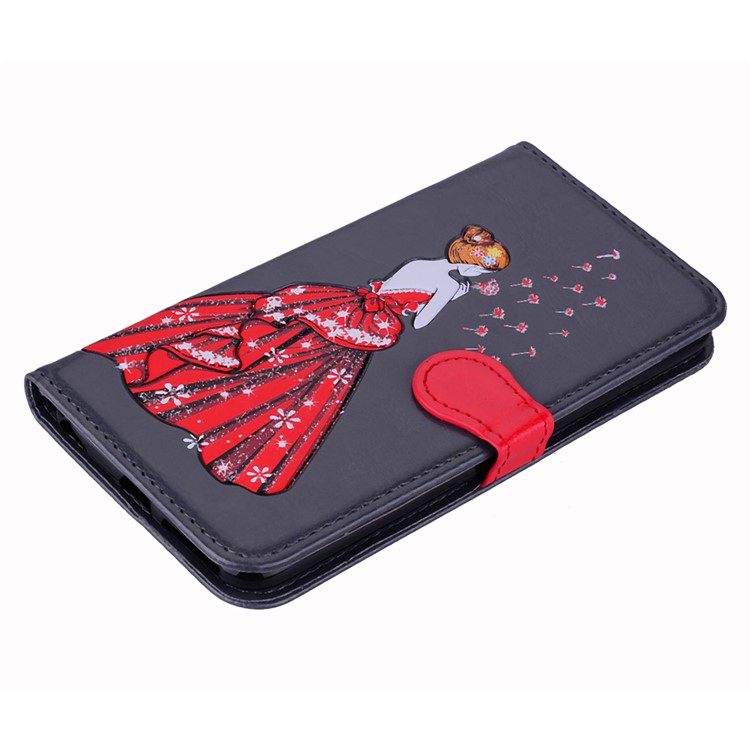 Flash Powder Pretty Girl's Back Leather Wallet Cover Case for Samsung Galaxy A8 (2018) - Grey-4