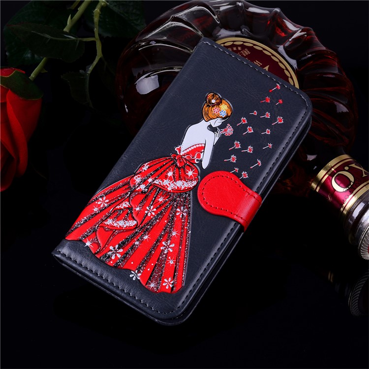 Flash Powder Pretty Girl's Back Leather Wallet Cover Case for Samsung Galaxy A8 (2018) - Grey-7