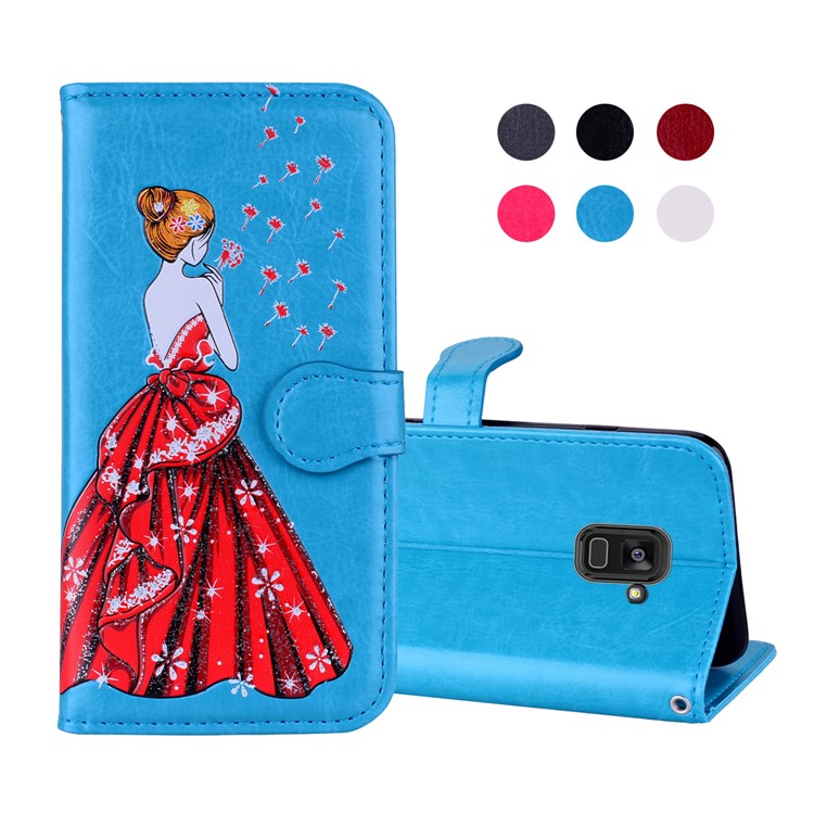 Flash Powder Pretty Girl's Back PU Leather Wallet Case for Samsung Galaxy A8 (2018) - Blue-1