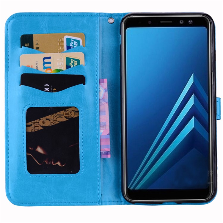 Flash Powder Pretty Girl's Back PU Leather Wallet Case for Samsung Galaxy A8 (2018) - Blue-6