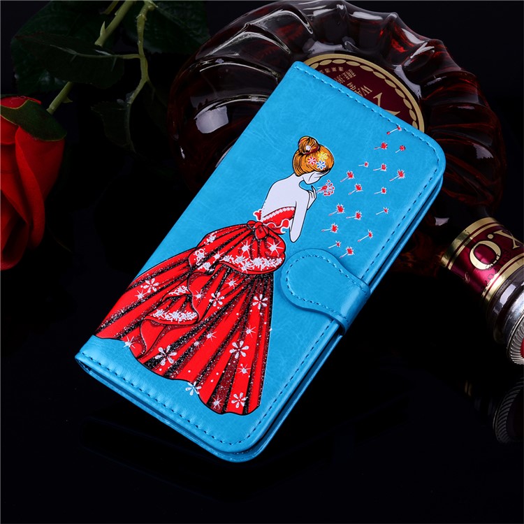 Flash Powder Pretty Girl's Back PU Leather Wallet Case for Samsung Galaxy A8 (2018) - Blue-7